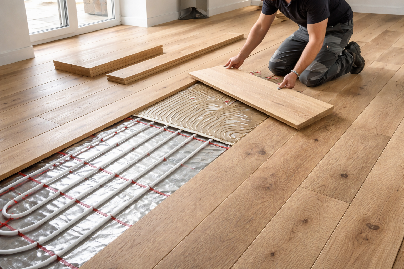 Lamelparket vloer leggen op vloerverwarming